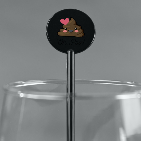Poop Emoji Black Plastic 5.5" Stir Stick - Round - Main