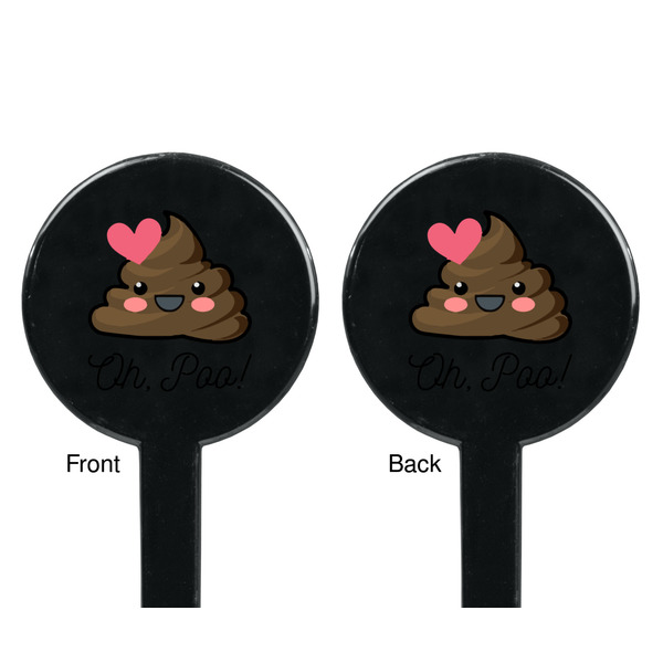 Poop Emoji Black Plastic 7" Stir Stick - Double Sided - Round - Front & Back