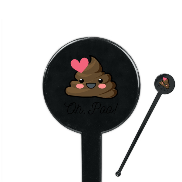 Custom Poop Emoji 7" Round Plastic Stir Sticks - Black - Single Sided (Personalized)