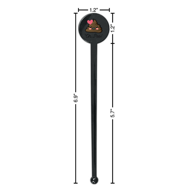 Poop Emoji Black Plastic 7" Stir Stick - Round - Dimensions