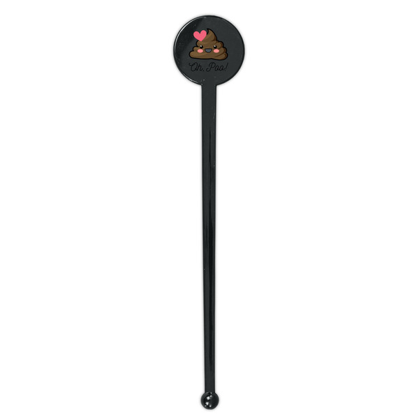 Poop Emoji Black Plastic 7" Stir Stick - Round - Single Stick