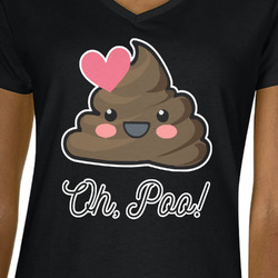 Poop Emoji Women's V-Neck T-Shirt - Black - Large (Personalized)