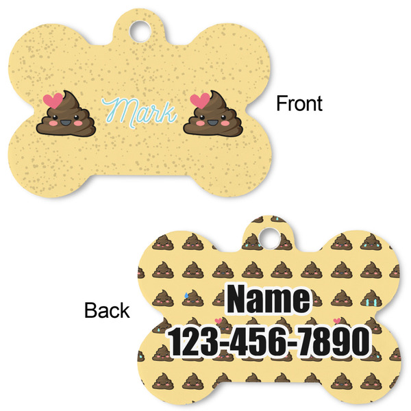Poop Emoji Bone Shaped Dog Tag - Front & Back