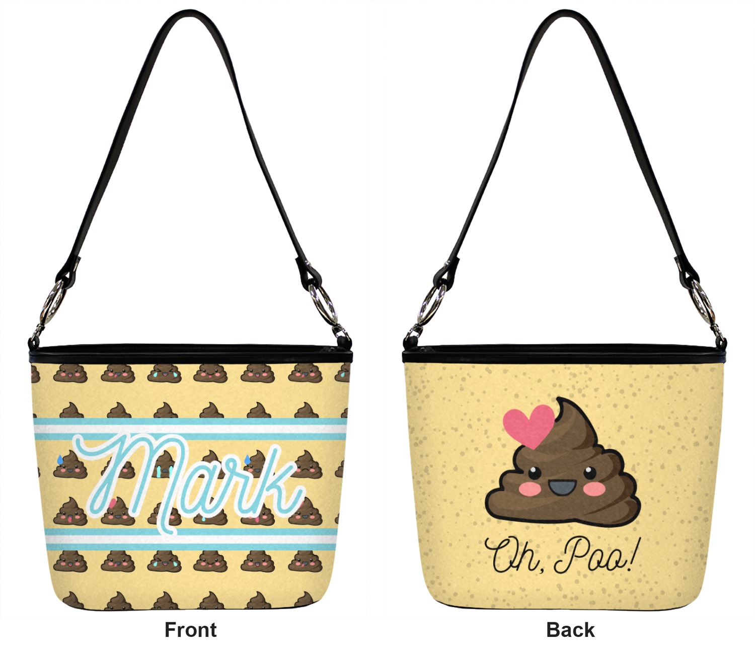 Poop Emoji Bucket Bag w/ Genuine Leather Trim (Personalized