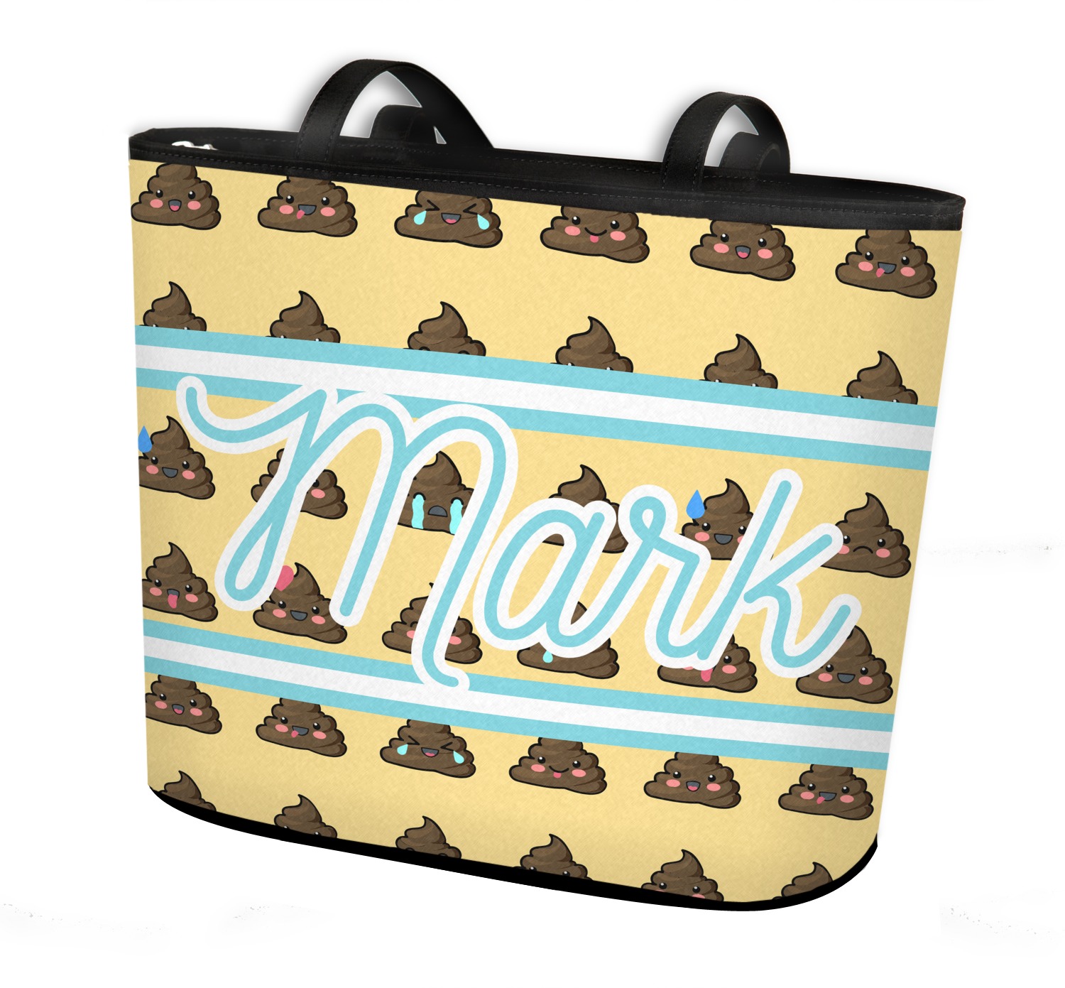 Poop Emoji Bucket Tote w/ Genuine Leather Trim (Personalized