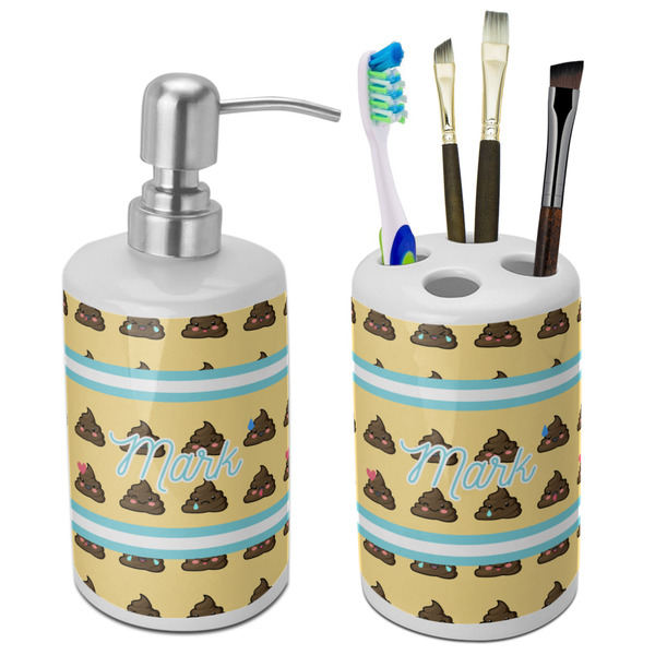 Custom Poop Emoji Ceramic Bathroom Accessories Set (Personalized)