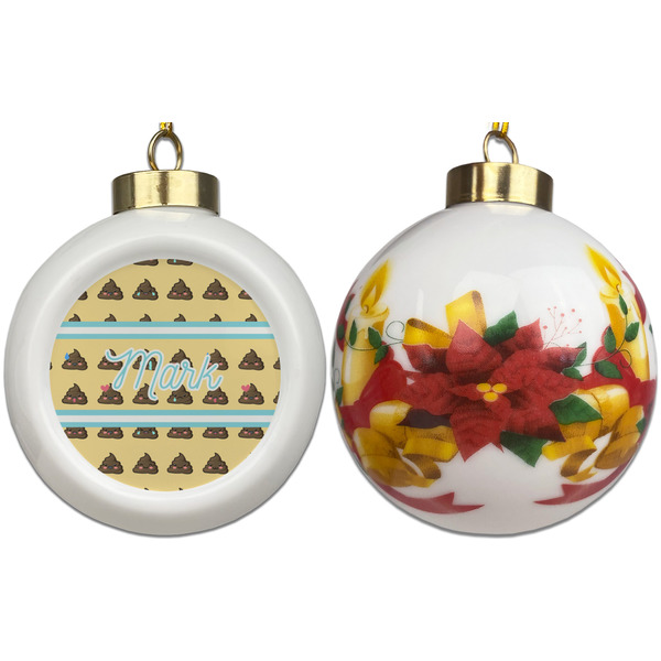 Poop Emoji Ceramic Christmas Ornament - Poinsettias (APPROVAL)