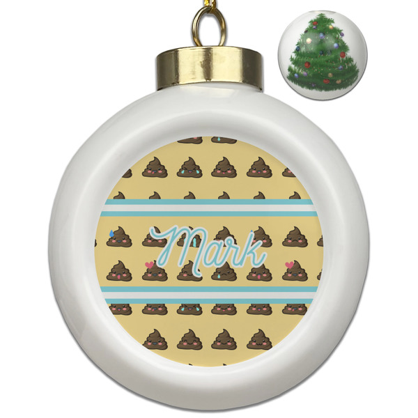 Custom Poop Emoji Ceramic Ball Ornament - Christmas Tree (Personalized)