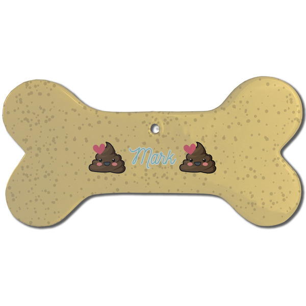 Custom Poop Emoji Ceramic Dog Ornament - Front w/ Name or Text