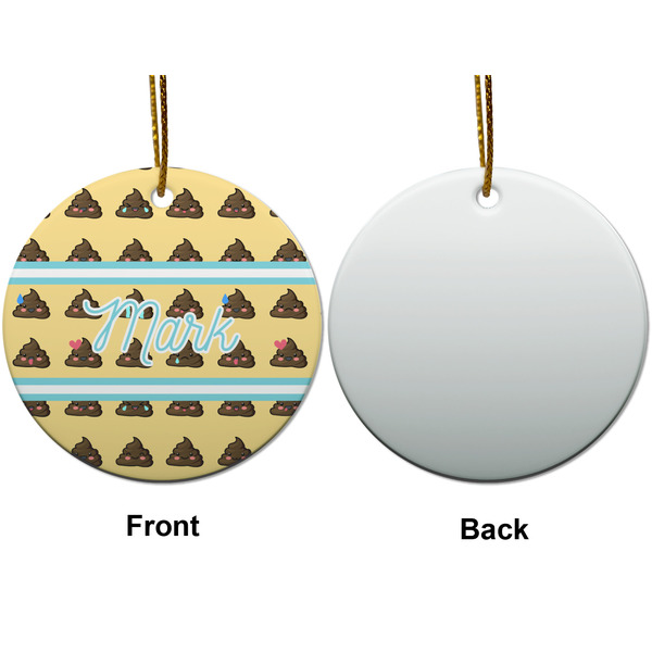 Poop Emoji Ceramic Flat Ornament - Circle Front & Back (APPROVAL)