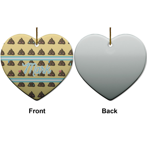 Poop Emoji Ceramic Flat Ornament - Heart Front & Back (APPROVAL)