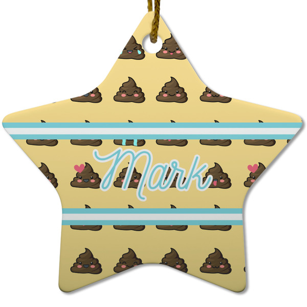 Custom Poop Emoji Star Ceramic Ornament w/ Name or Text