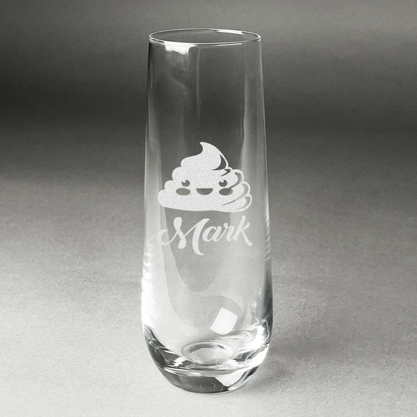 Custom Poop Emoji Champagne Flute - Stemless Engraved (Personalized)