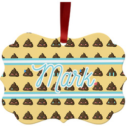 Poop Emoji Metal Frame Ornament - Double Sided w/ Name or Text