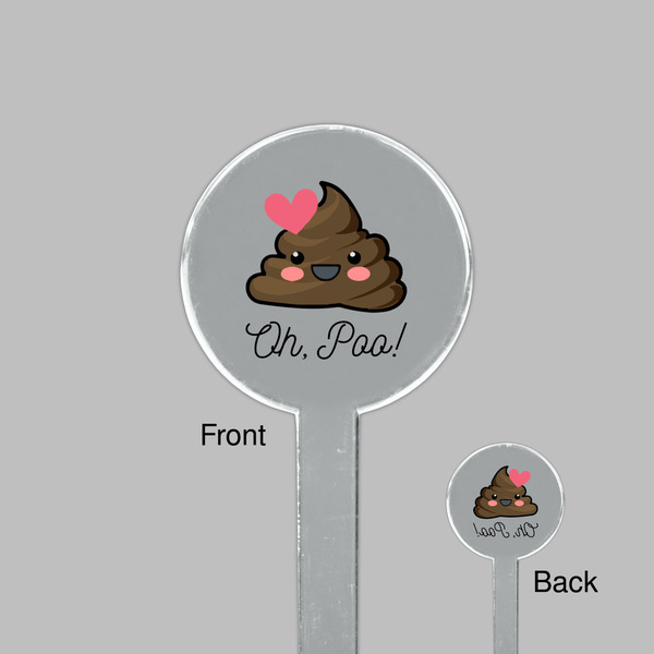 Poop Emoji Clear Plastic 7" Stir Stick - Round - Front & Back