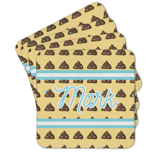 Custom Poop Emoji Cork Coaster - Set of 4 w/ Name or Text