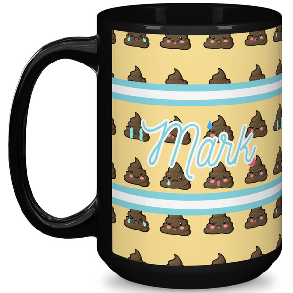 Custom Poop Emoji 15 Oz Coffee Mug - Black (Personalized)