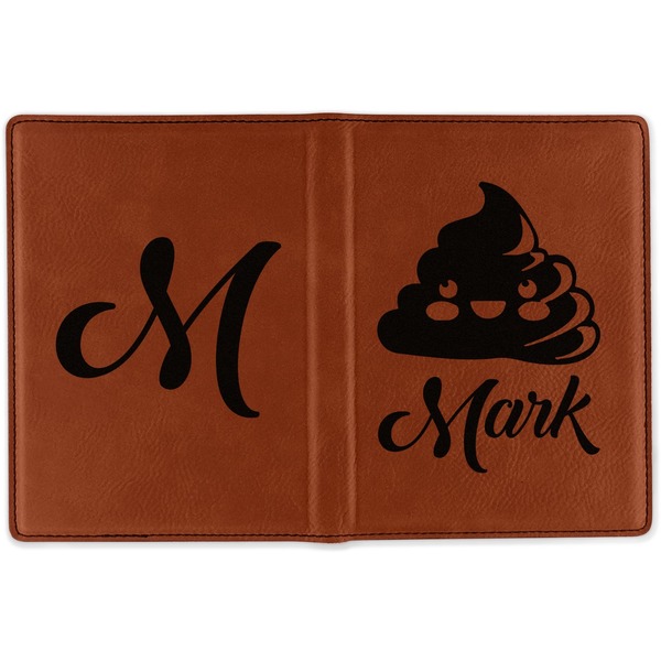 Poop Emoji Cognac Leather Passport Holder Outside Double Sided - Apvl
