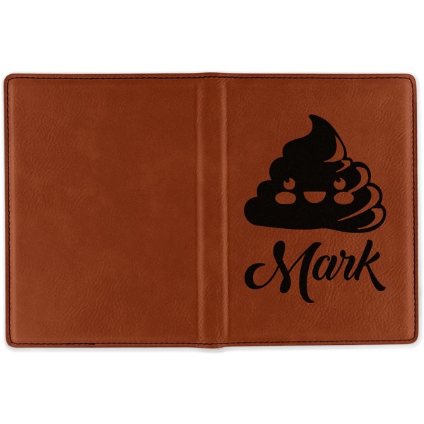Poop Emoji Cognac Leather Passport Holder Outside Single Sided - Apvl