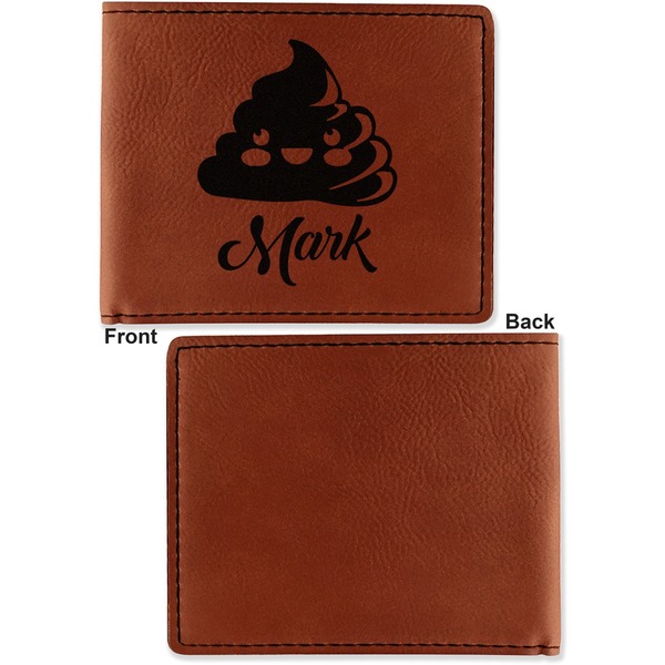 Poop Emoji Cognac Leatherette Bifold Wallets - Front and Back Single Sided - Apvl