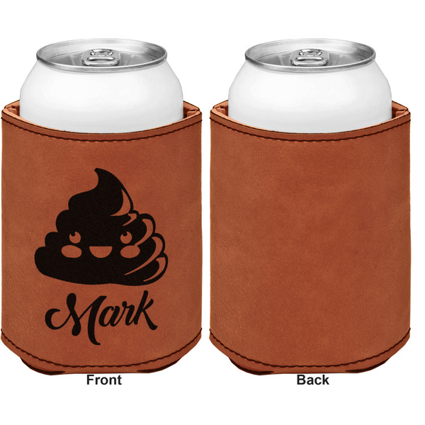 Poop Emoji Cognac Leatherette Can Sleeve - Single Sided Front and Back