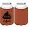 Poop Emoji Cognac Leatherette Can Sleeve - Single Sided Front and Back
