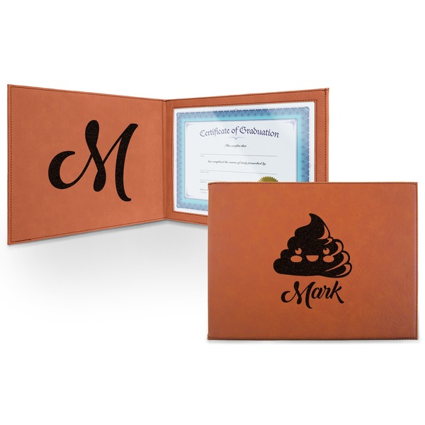 Custom Poop Emoji Leatherette Certificate Holder - Front and Inside (Personalized)