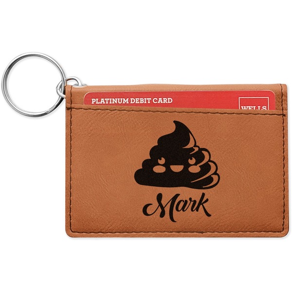 Custom Poop Emoji Leatherette Keychain ID Holder - Single Sided (Personalized)