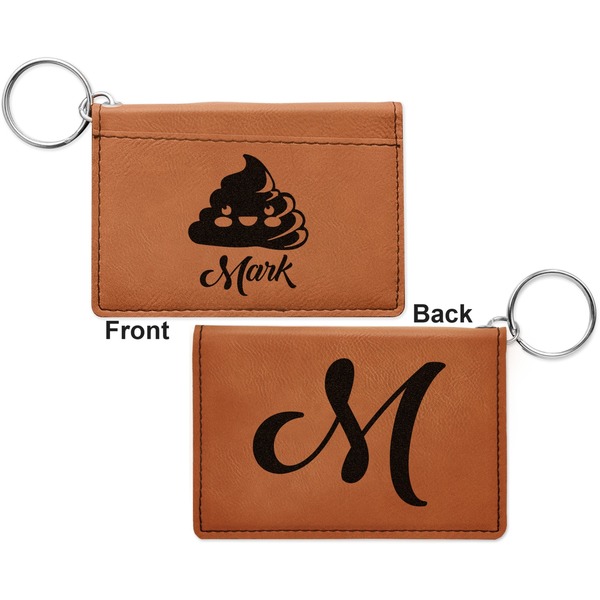 Poop Emoji Cognac Leatherette Keychain ID Holders - Front and Back Apvl