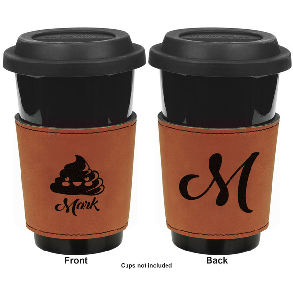 Poop Emoji Cognac Leatherette Mug Sleeve - Double Sided Apvl