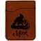 Poop Emoji Cognac Leatherette Phone Wallet close up