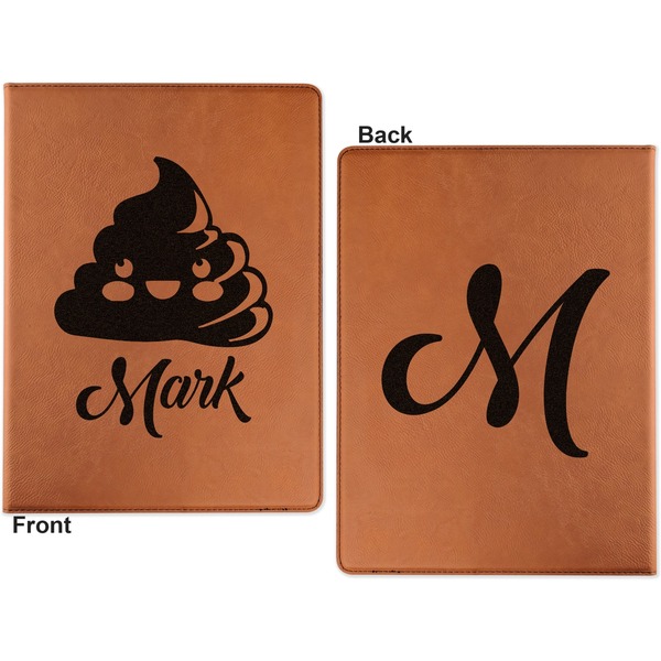 Poop Emoji Cognac Leatherette Portfolios with Notepad - Large - Double Sided - Apvl