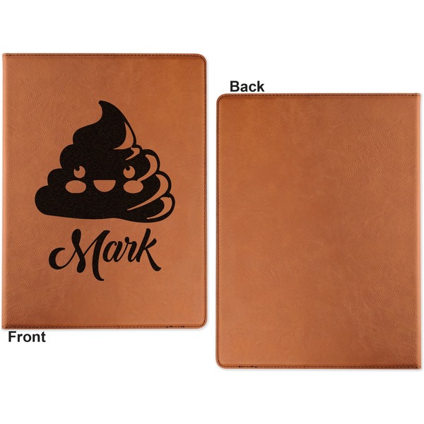 Poop Emoji Cognac Leatherette Portfolios with Notepad - Large - Single Sided - Apvl