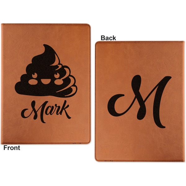 Poop Emoji Cognac Leatherette Portfolios with Notepad - Small - Double Sided- Apvl
