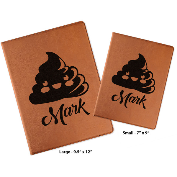 Poop Emoji Cognac Leatherette Portfolios with Notepad - Compare Sizes