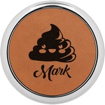Poop Emoji Leatherette Round Coaster w/ Silver Edge (Personalized)