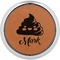 Poop Emoji Cognac Leatherette Round Coasters w/ Silver Edge - Single