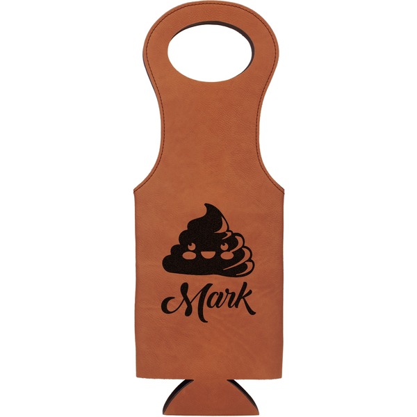 Custom Poop Emoji Leatherette Wine Tote - Double Sided (Personalized)