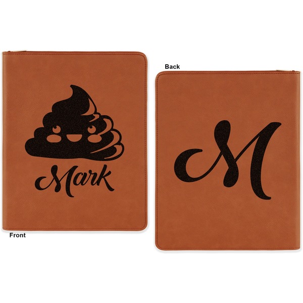 Poop Emoji Cognac Leatherette Zipper Portfolios with Notepad - Double Sided - Apvl