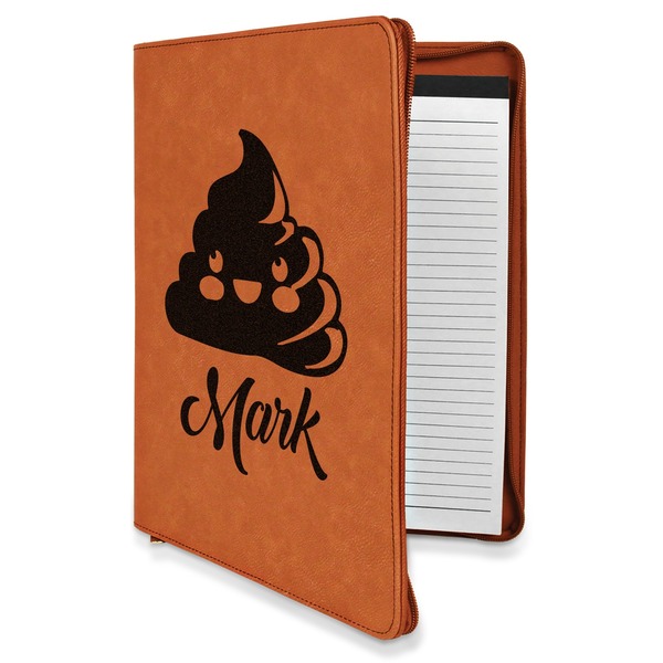 Custom Poop Emoji Leatherette Zipper Portfolio with Notepad - Double Sided (Personalized)