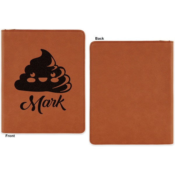 Poop Emoji Cognac Leatherette Zipper Portfolios with Notepad - Single Sided - Apvl