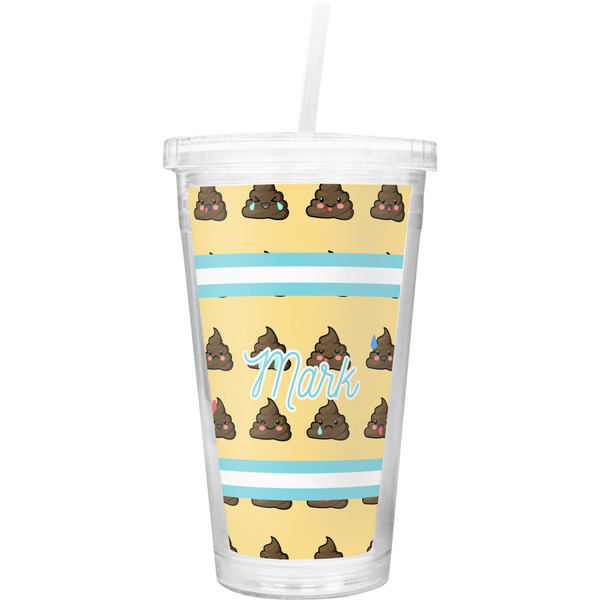 Custom Poop Emoji Double Wall Tumbler with Straw (Personalized)