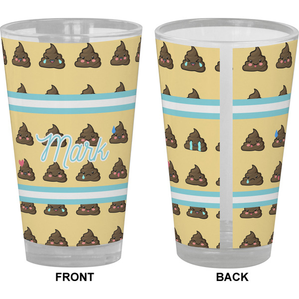 Poop Emoji Pint Glass - Full Color - Front & Back Views