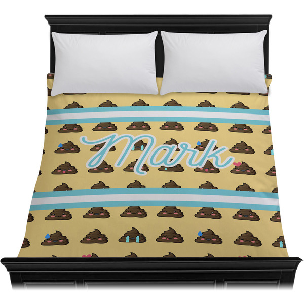 Poop Emoji Duvet Cover - Queen - On Bed - No Prop