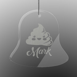 Poop Emoji Engraved Glass Ornament - Bell (Personalized)