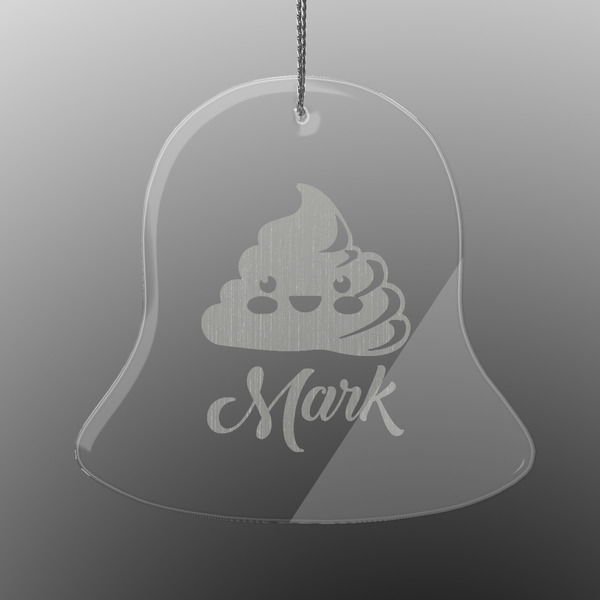 Custom Poop Emoji Engraved Glass Ornament - Bell (Personalized)