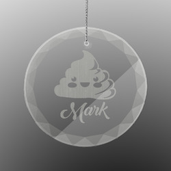 Poop Emoji Engraved Glass Ornament - Round (Personalized)