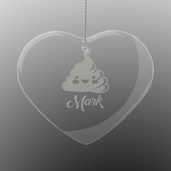 Poop Emoji Engraved Glass Ornament - Heart (Personalized)