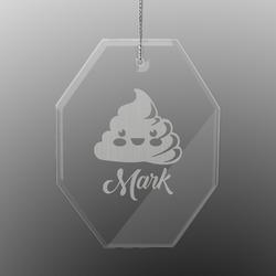 Poop Emoji Engraved Glass Ornament - Octagon (Personalized)