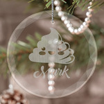 Poop Emoji Engraved Glass Ornament (Personalized)